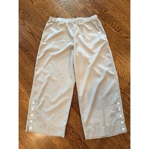 John Mark Linen Wide‎ Leg Cropped Pants. Size M Tan Pull On With Button Detail